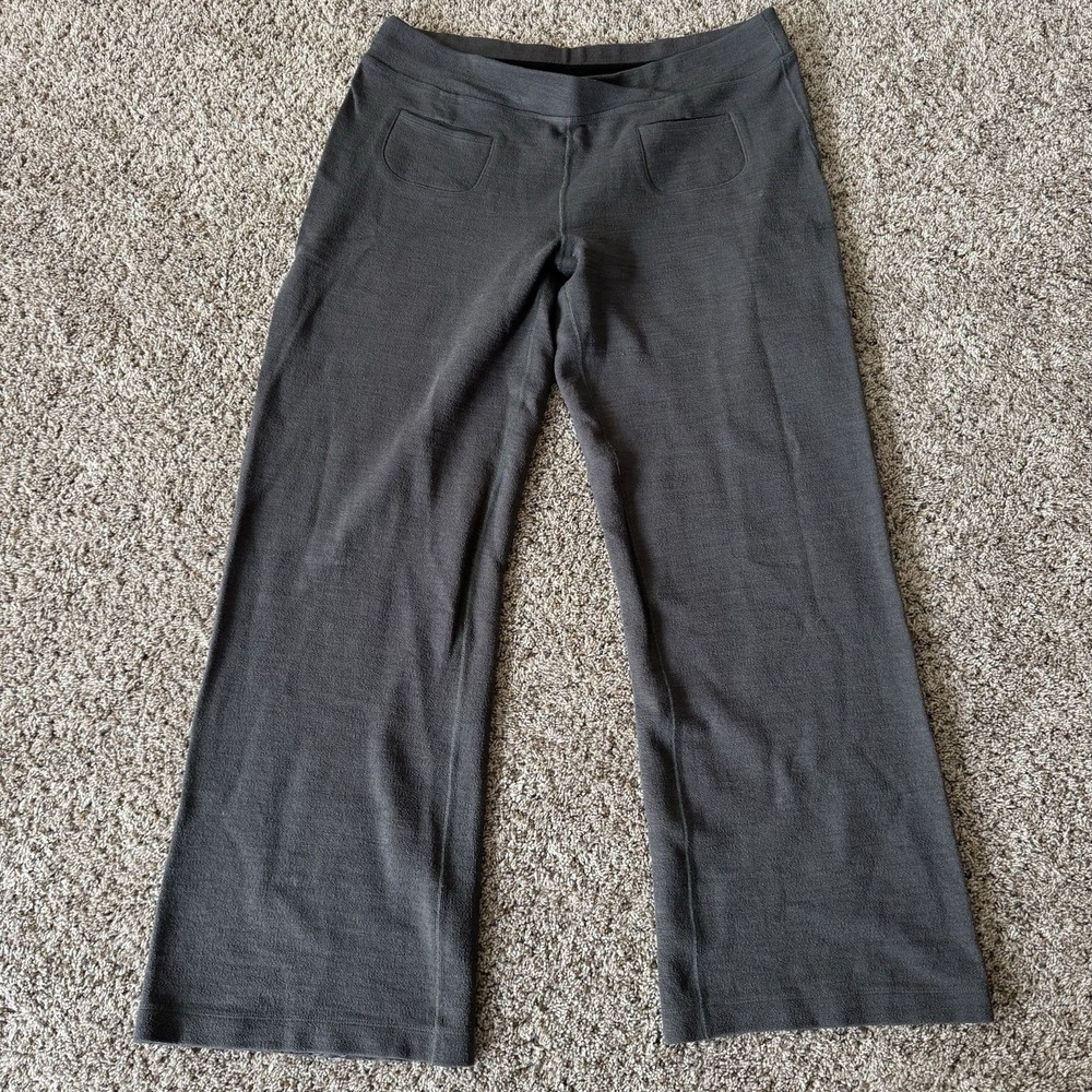 Ibex Wool Pants Womens X-Large Green Wide Leg Flare Pockets Low Rise Merino Knit